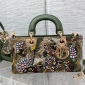 Replica Medium Lady D-Joy Bag Green Multicolor Lily and Bead Embroidery