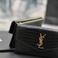 Replica Saint Laurent Uptown Envelope Croc-Embossed Wallet, Nero, Women's, Small Leather Goods Wallets