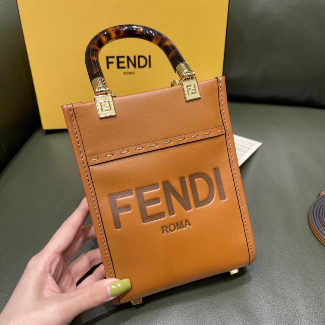 Replica Fendi Mini Sunshine Shopper Bag - Brown for Women