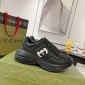 Replica Gucci Men's Black Leather Rhyton Low-top Logo Sneakers Shoes