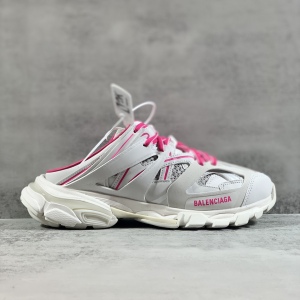 Track Sneaker in White and Neon Pink Mesh and Nylon