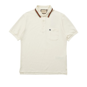 Double G Cotton Blend Pique Polo Shirt in White - Gucci