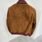 Replica Luxury Bomber Jacket Brown Suede Leather Jacket with red and green ribb collar