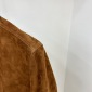 Replica Luxury Bomber Jacket Brown Suede Leather Jacket with red and green ribb collar