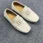 Replica Louis Vuitton White Leather Oxford Gold Logo Driving Loafers Calfskin Shoes