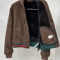 Replica Gucci Web Accent Lamb Fur Bomber Jacket - Brown Outerwear