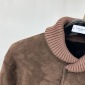 Replica Gucci Web Accent Lamb Fur Bomber Jacket - Brown Outerwear