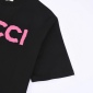 Replica GUCCI pink letter embroidery three-dimensional logo solid color round neck short sleeve