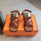 Replica Hermes large metal buckle square toe sandals