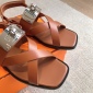 Replica Hermes large metal buckle square toe sandals