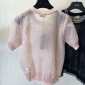 Replica Fendi Pink Embroidered Floral Mesh Fishnet Short Sleeve Crop Top