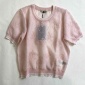 Replica Fendi Pink Embroidered Floral Mesh Fishnet Short Sleeve Crop Top