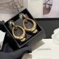 Replica CHANEL White glazed pearl with black enamel and double c brass metal accents earrings