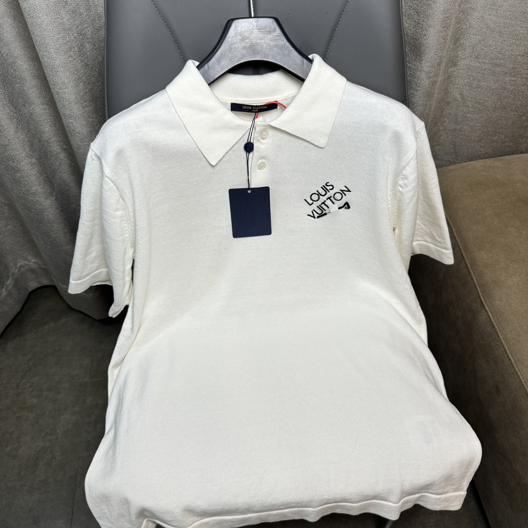 Coco Sneakers Louis Vuitton 2024ss new embroidered logo couple casual polo shirt short sleeve T-shirt