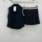 Replica Thom Browne Womens Summer New Sleeveless Vest High-waisted Pleated Skirt Set