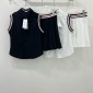 Replica Thom Browne Womens Summer New Sleeveless Vest High-waisted Pleated Skirt Set