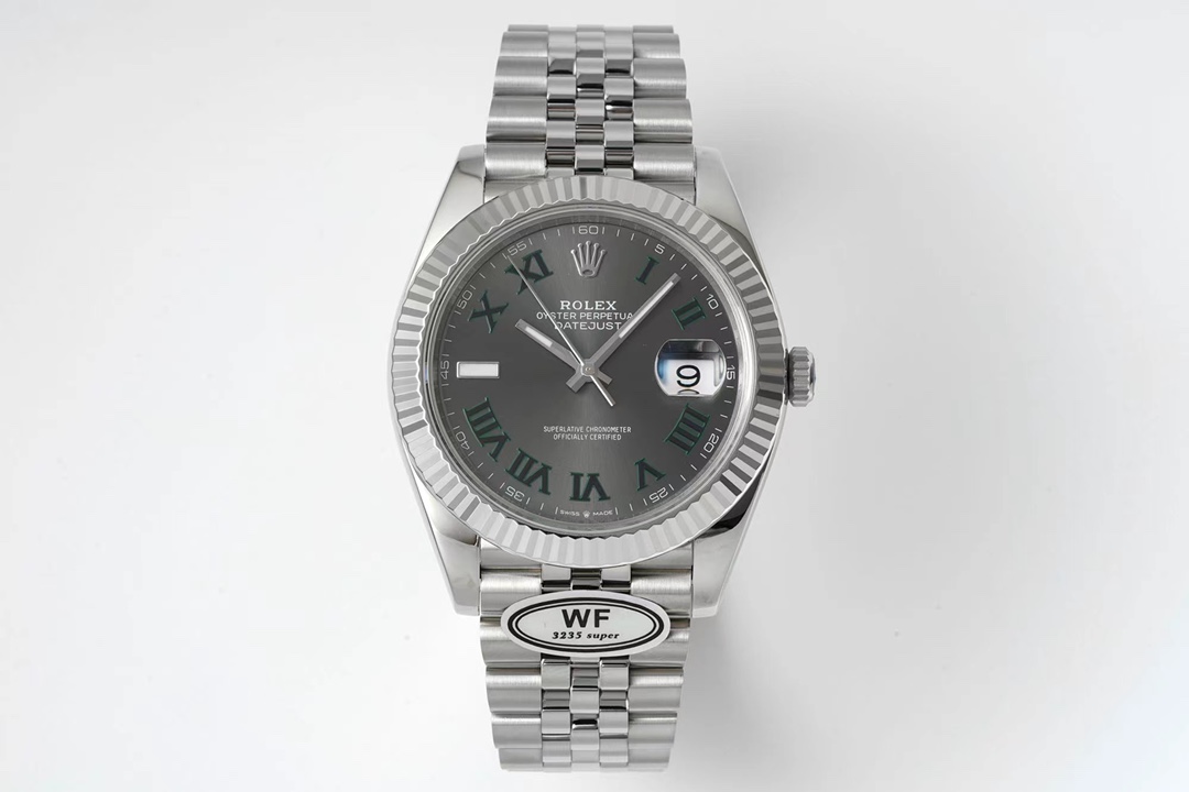 Super Clone Rolex Datejust 41mm Stainless Steel Watch with Grey Dial and Roman Numerals