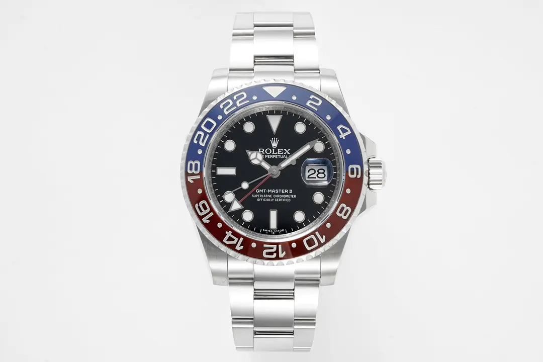 Super Clone Rolex GMT-Master II Red and Blue Cerachrom Bezel Stainless Steel Watch