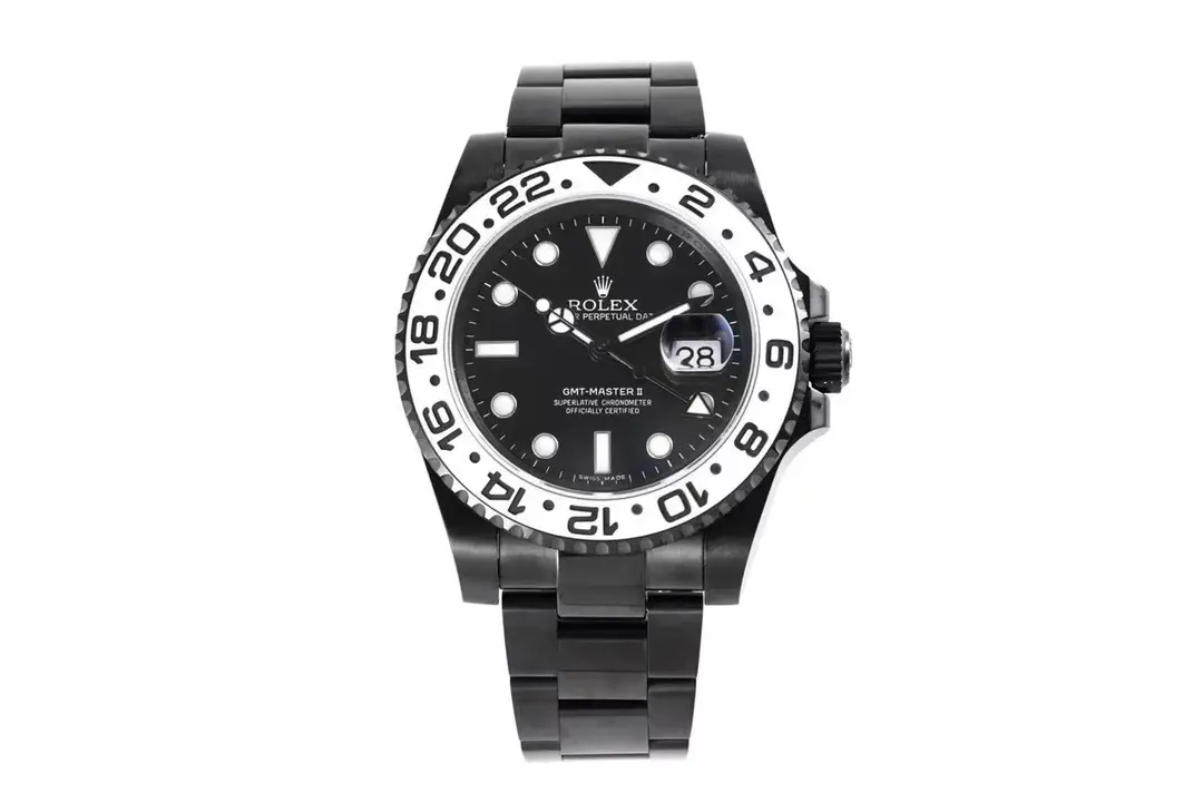 Super Clone Rolex GMT-Master II Oreo - Black DLC Coated Case with Black and White Ceramic Dial