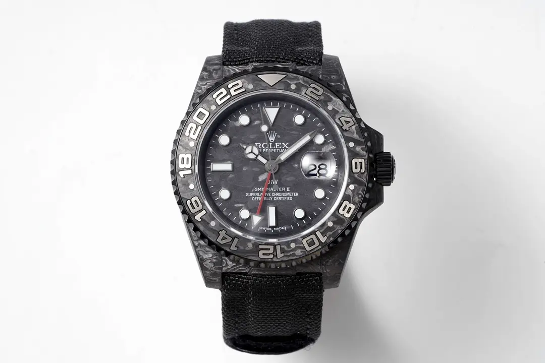 Super Clone Rolex GMT-Master II Carbon Fiber Ultra-Limited Edition - Lightweight Design with Black Dial and Black Fabric Strap