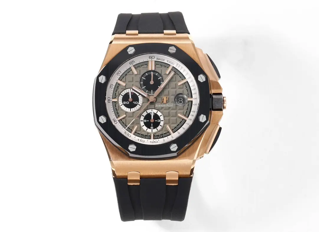 Audemars Piguet Royal Oak Offshore Chronograph Watch - Rose Gold with Black Rubber Strap, Grey Dial