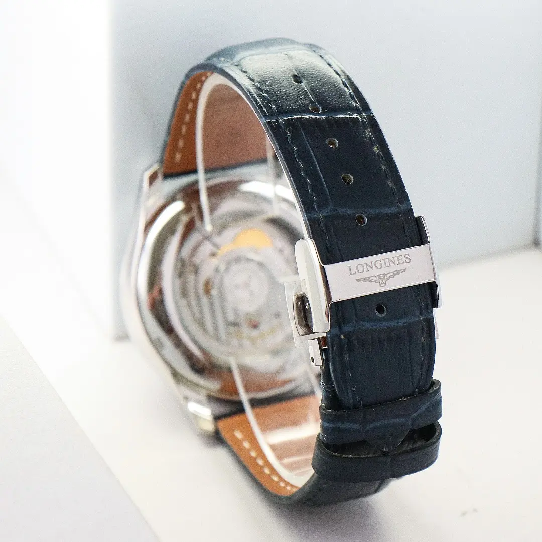 Longines Master Classic Reproduction GMT Dual Time Watch White Dial Black Leather Strap Roman Numerals - Image 10