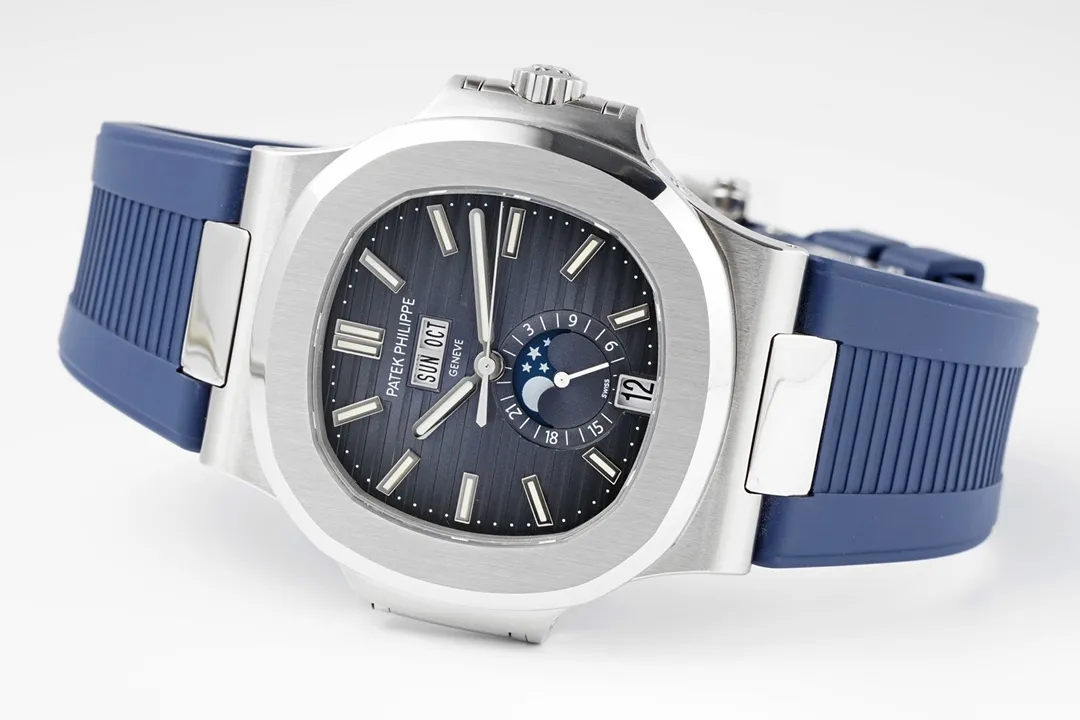 Patek Philippe Blue Nautilus Rubber Strap Watch - Image 6