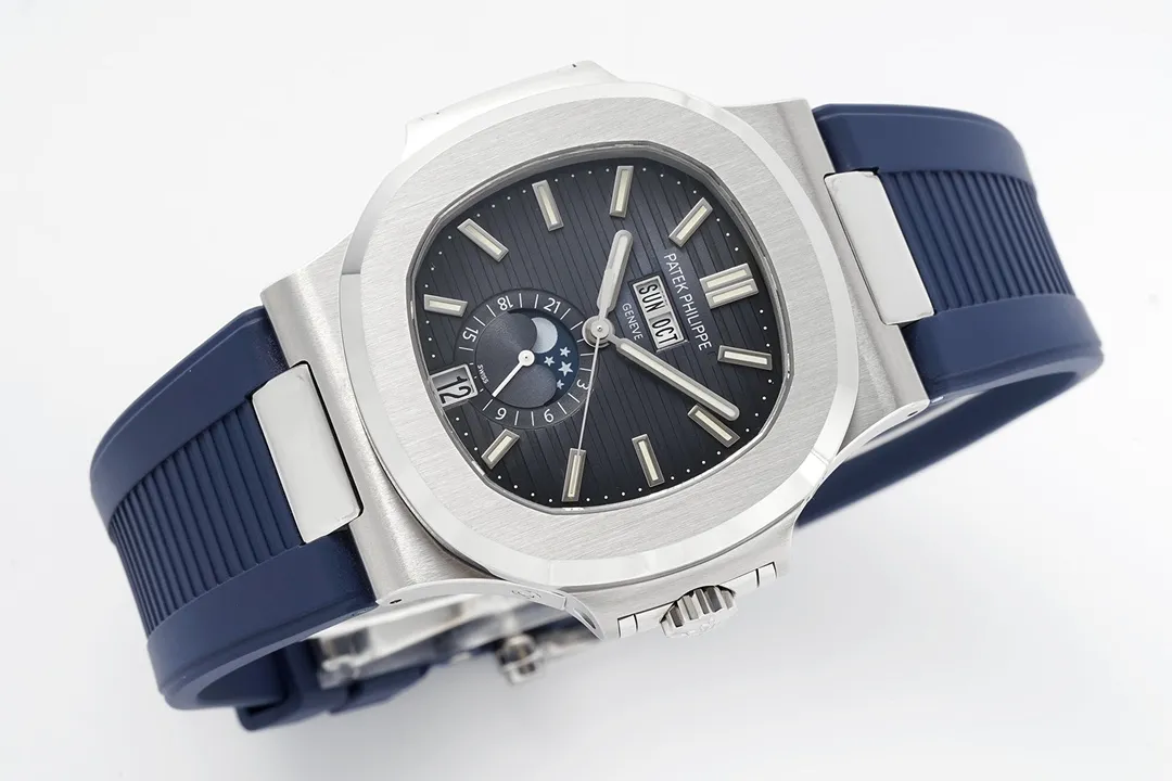 Patek Philippe Blue Nautilus Rubber Strap Watch - Image 8
