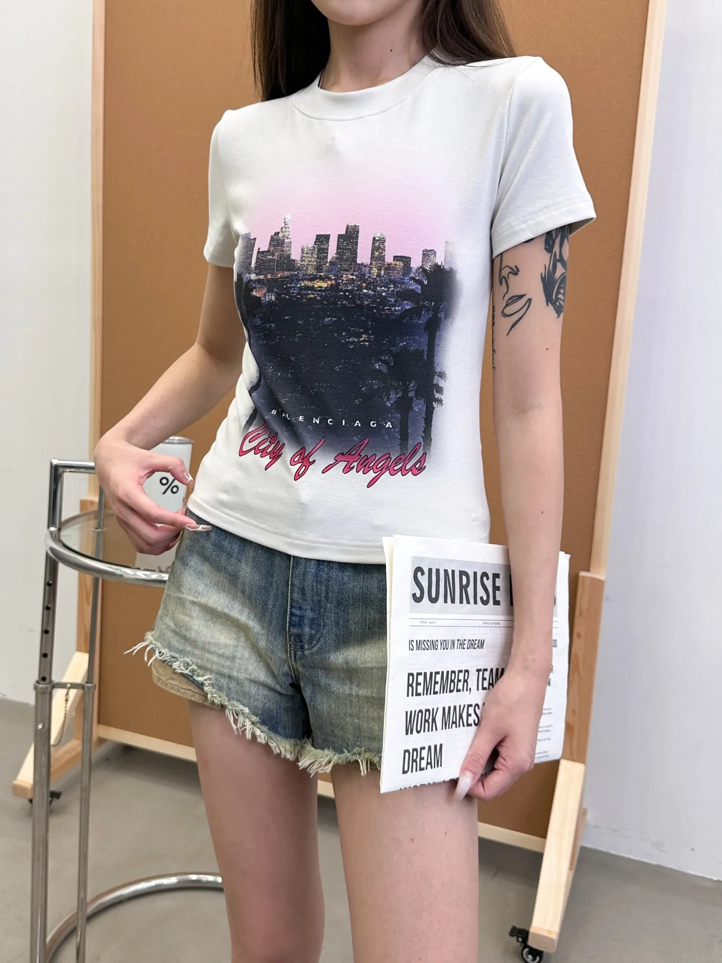 パリ新作半袖Tシャツ白プリント半袖Tシャツ - 画像 (6)