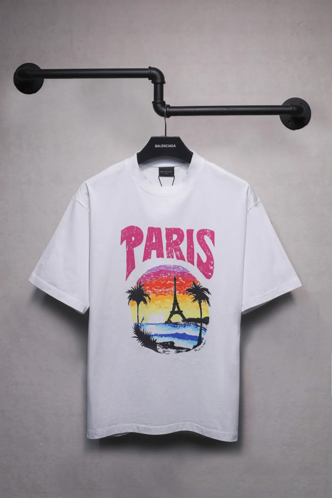 BALENCIAGA新作白プリント半袖Tシャツ