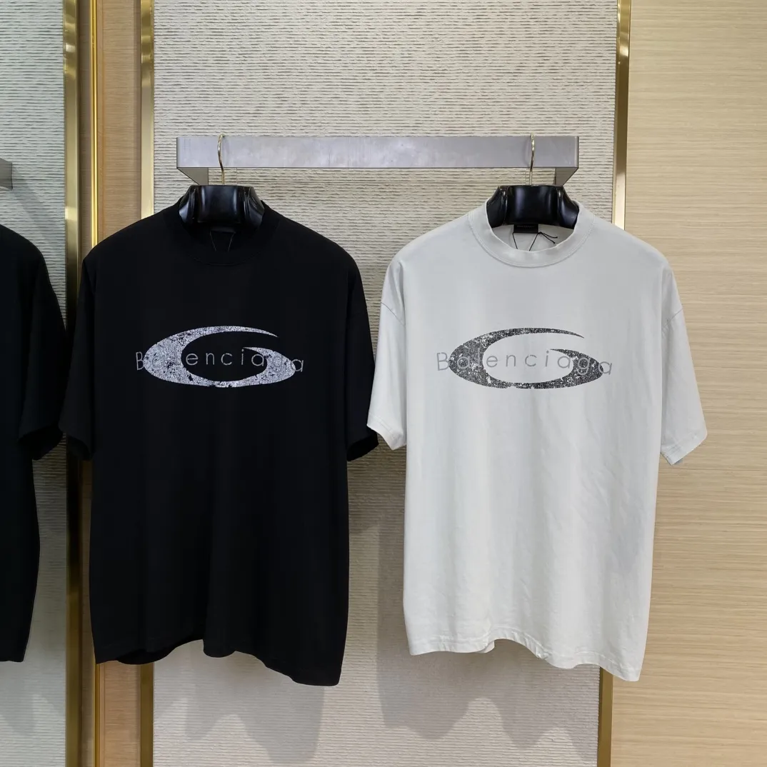 BLCGパリバルセロナ新作黒白裂纹アルファベット半袖Tシャツ