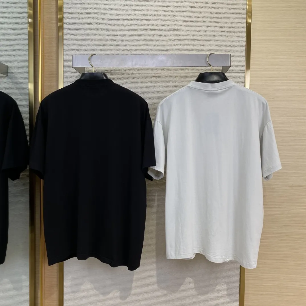 BLCGパリバルセロナ新作黒白裂纹アルファベット半袖Tシャツ - 画像 (3)