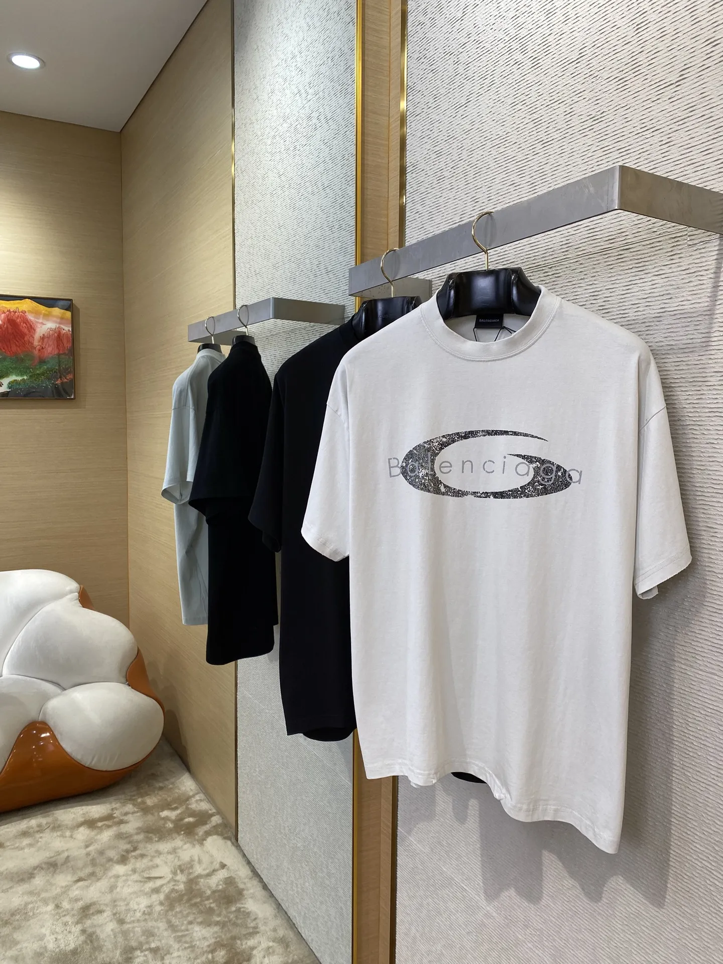 BLCGパリバルセロナ新作黒白裂纹アルファベット半袖Tシャツ - 画像 (4)