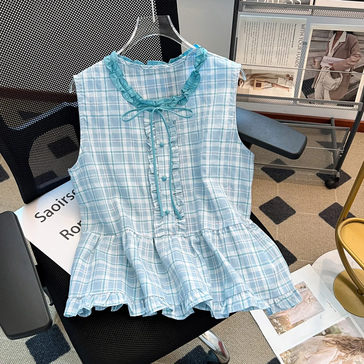 バーバリーレースカラーピンクチェックトップス - 画像 (3)