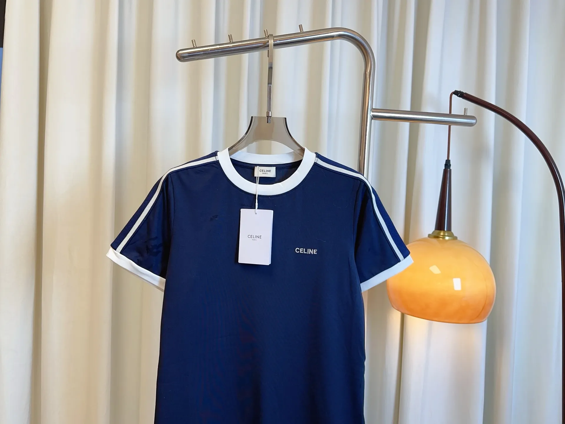 CELINE新作刺繍ロゴカラーマッチングTシャツネイビーブルー - 画像 (4)