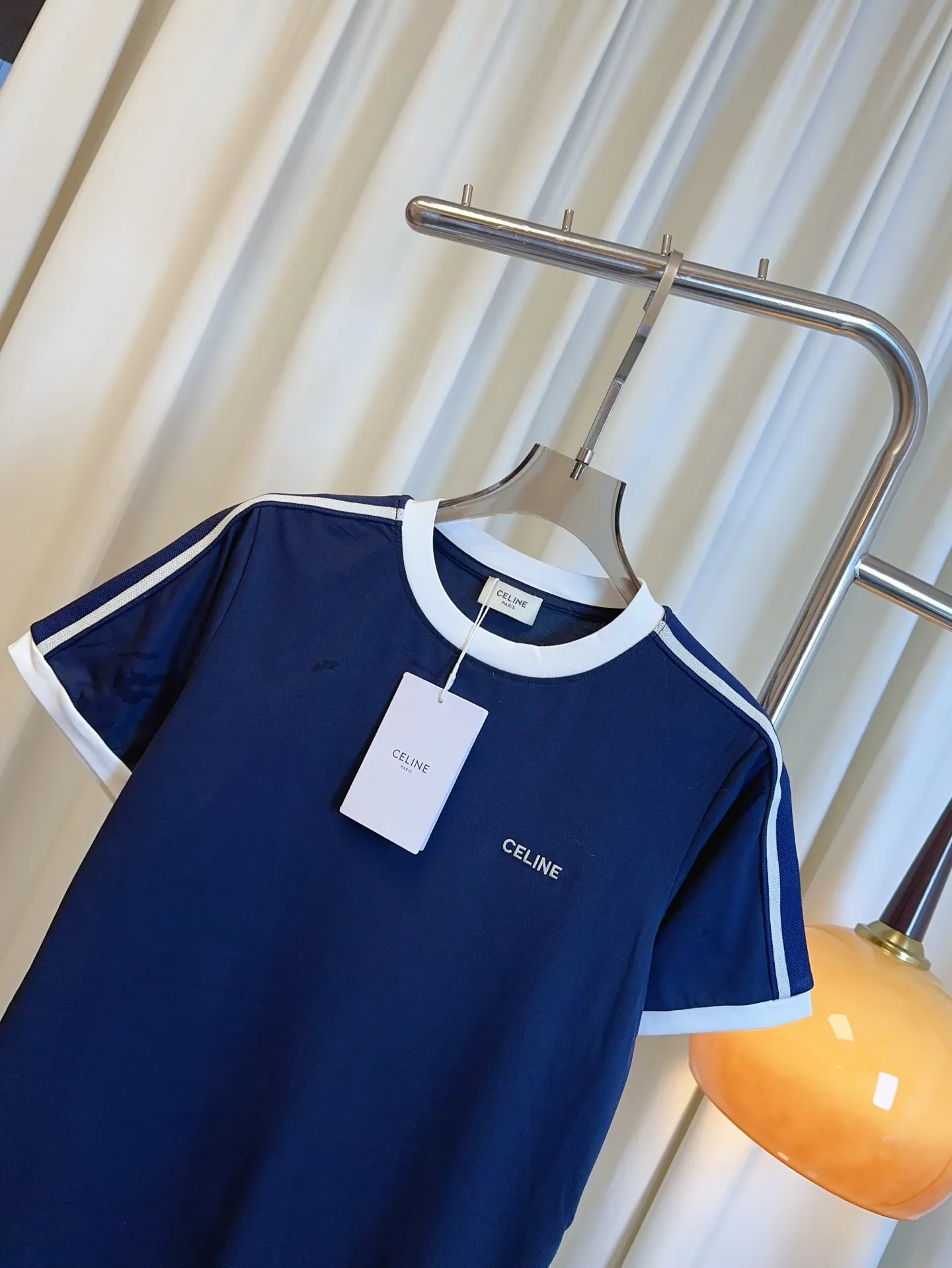 CELINE新作刺繍ロゴカラーマッチングTシャツネイビーブルー - 画像 (5)