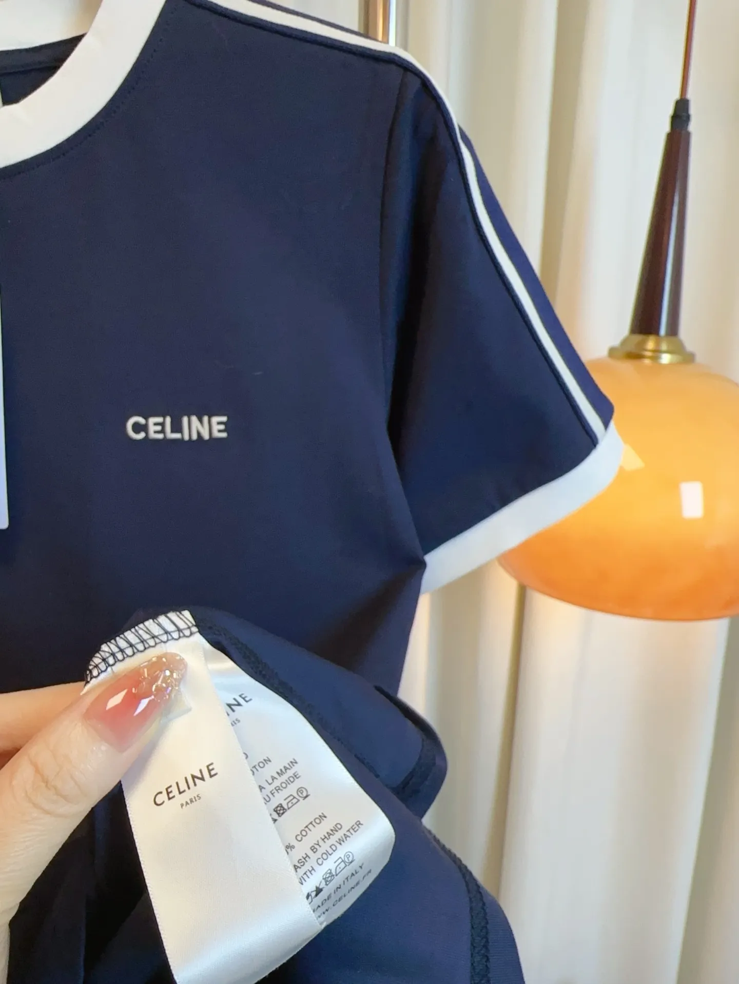 CELINE新作刺繍ロゴカラーマッチングTシャツネイビーブルー - 画像 (10)