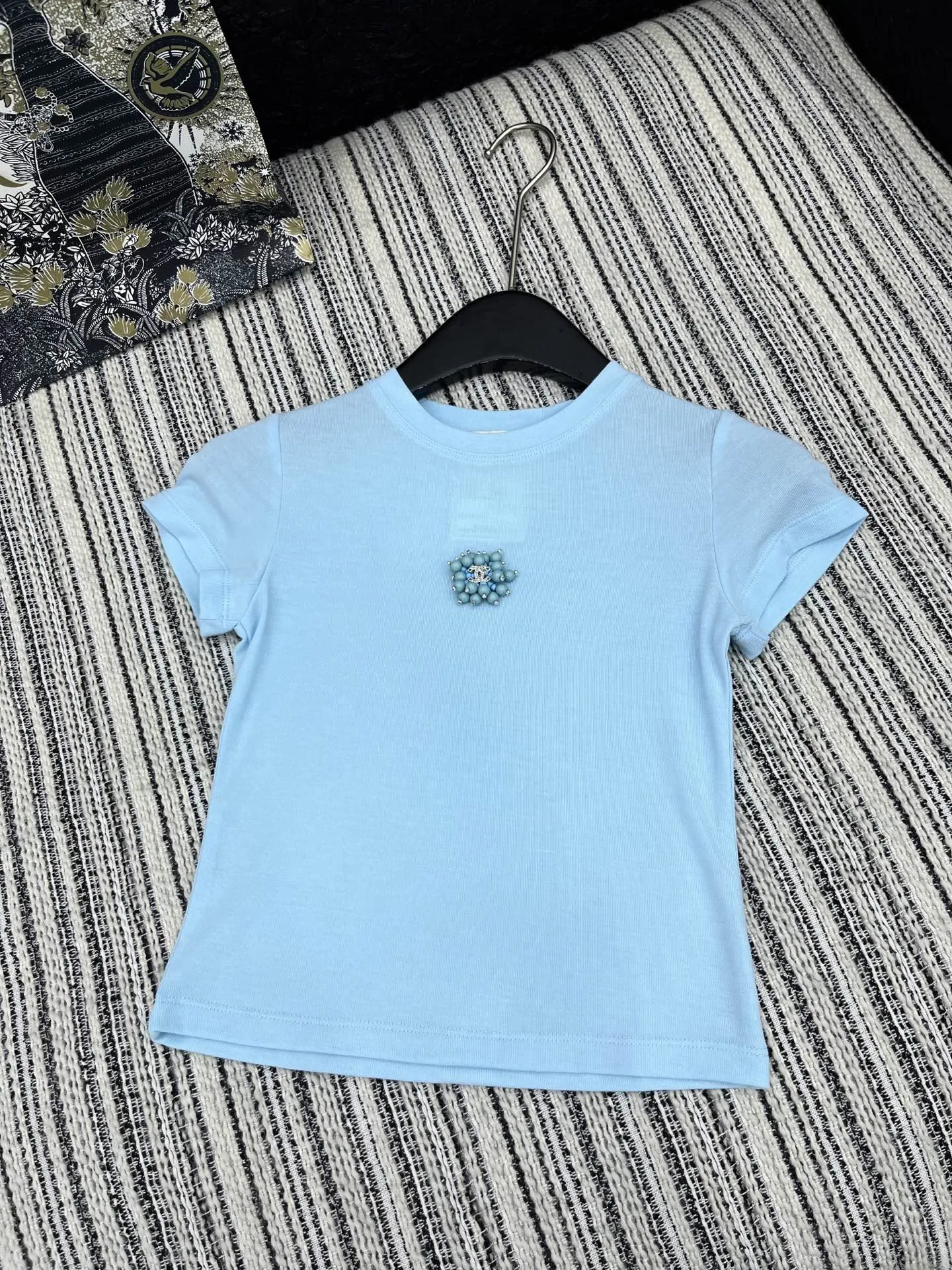 Chan* 25中古シリーズ手工ビーズ半袖Tシャツ ブルー