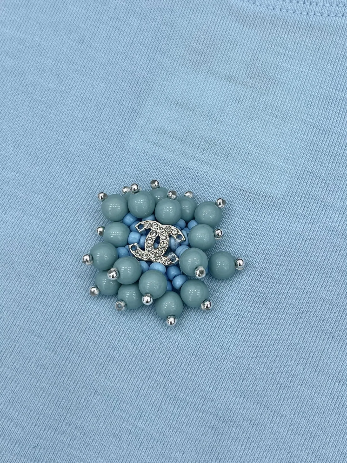 Chan* 25中古シリーズ手工ビーズ半袖Tシャツ ブルー - 画像 (5)