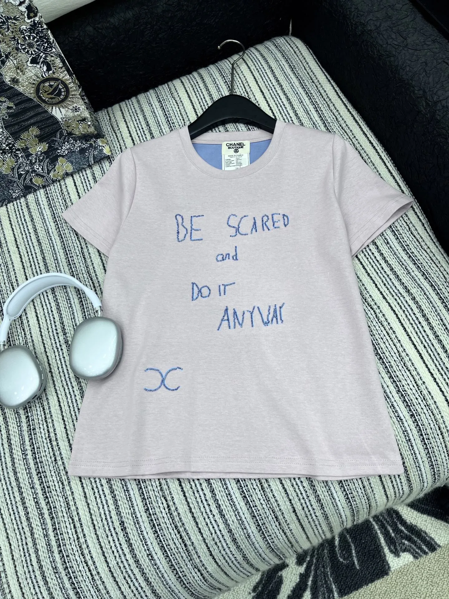 Chan* 25中古シリーズ手工订珠半袖Tシャツ グレー