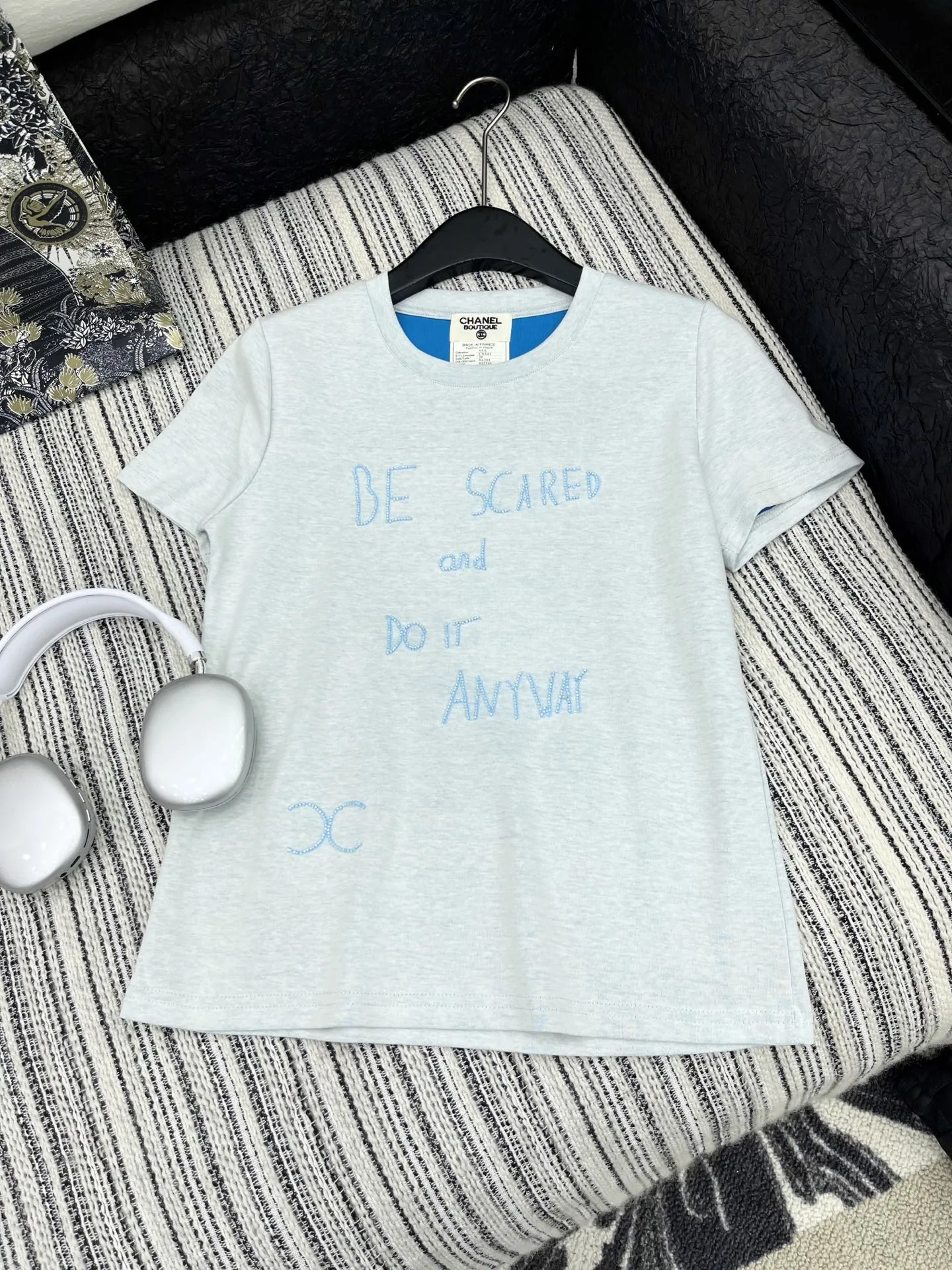 Chan* 25中古シリーズ手工订珠半袖Tシャツ グレー