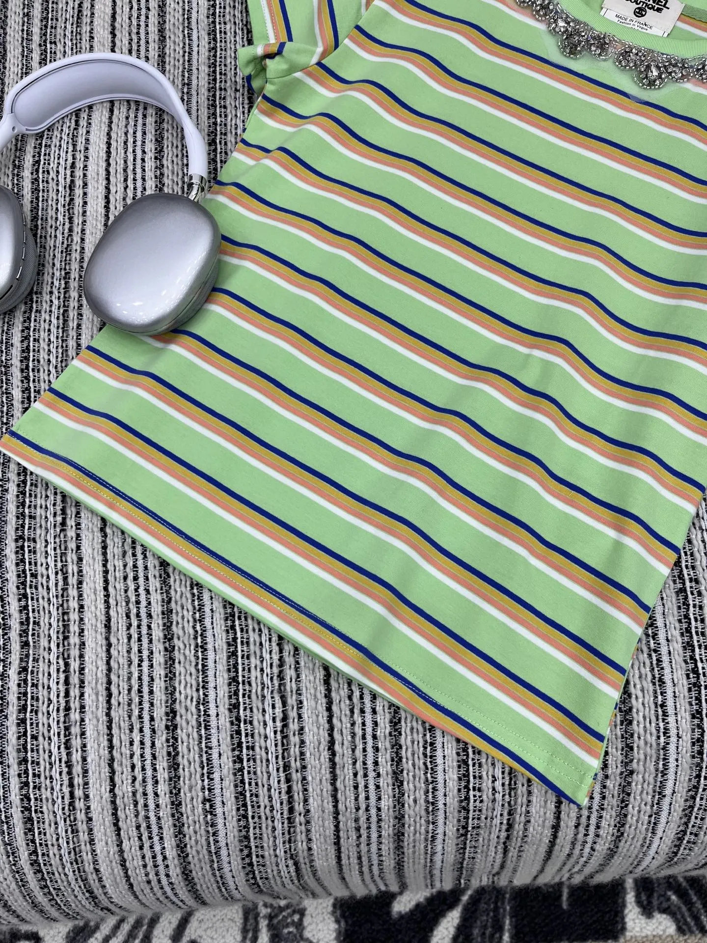 Chanel ストライプ半袖Tシャツ グリーン新作 - 画像 (5)