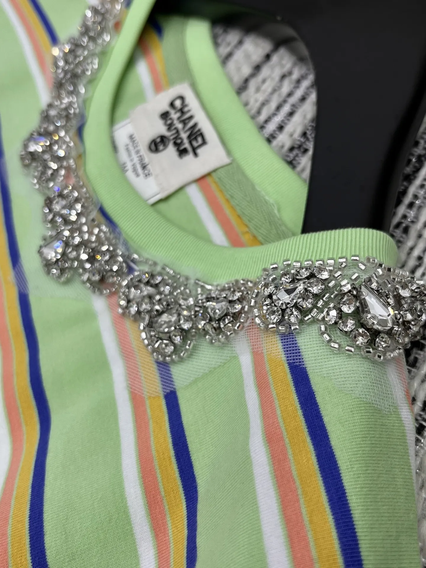 Chanel ストライプ半袖Tシャツ グリーン新作 - 画像 (6)