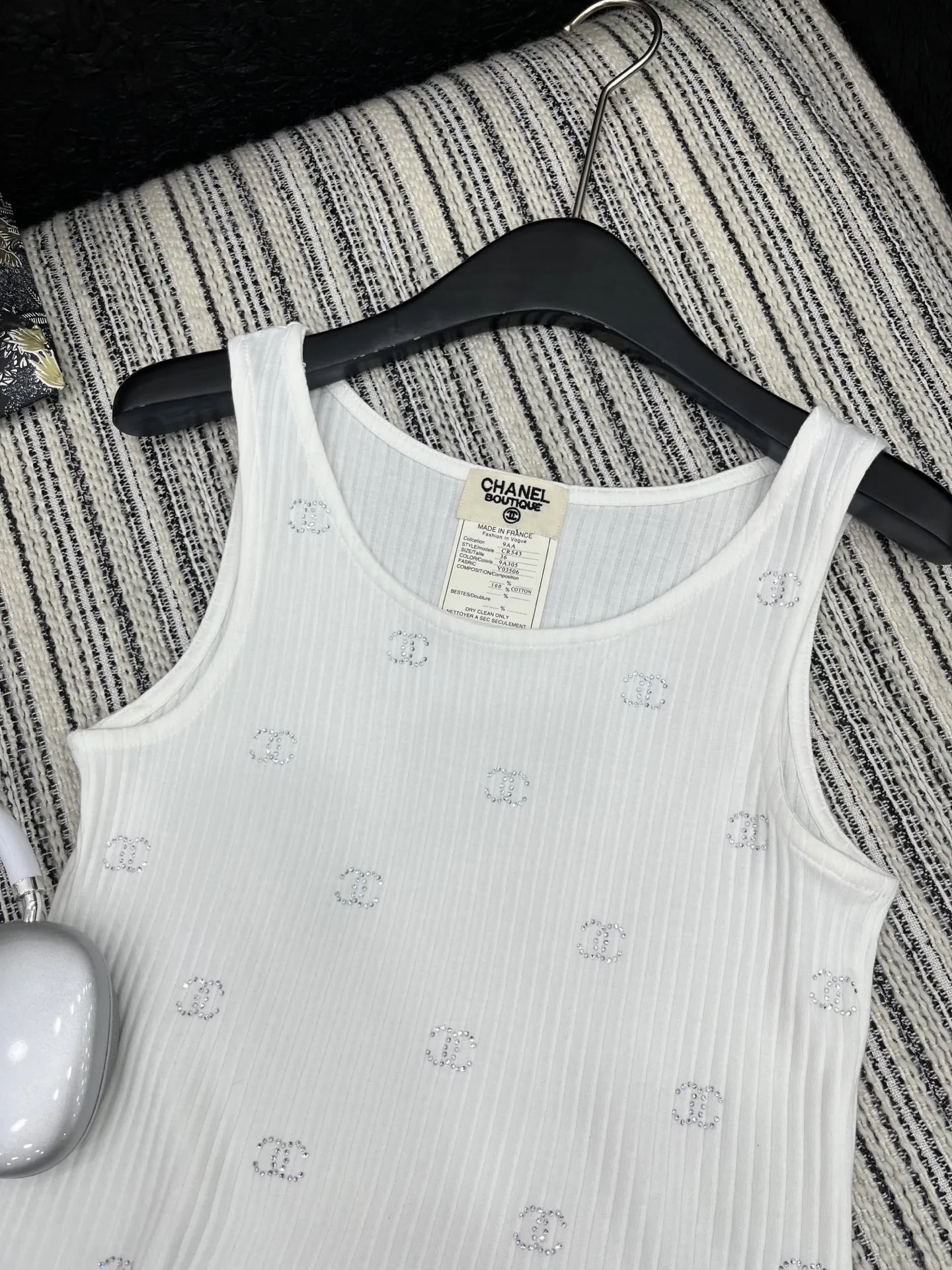 CHANEL 白 手工ホットダイヤモンド订珠ベスト 新作 - 画像 (3)