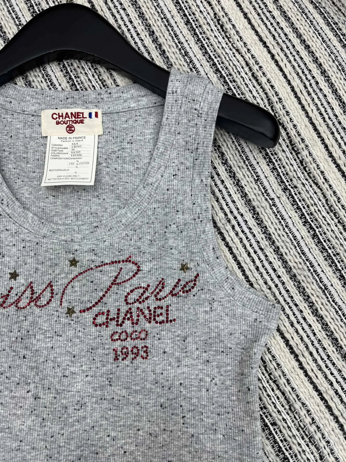 Chanel 25中古シリーズ手工烫钻ベスト グレー - 画像 (4)