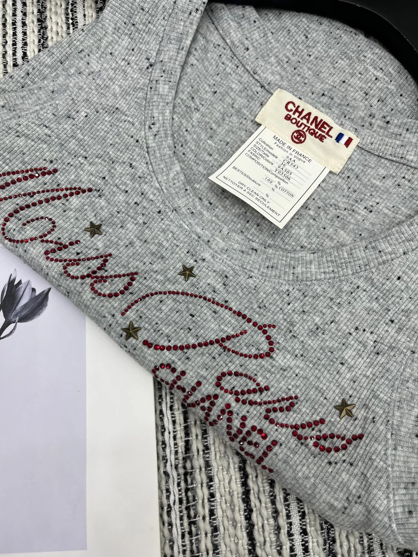 Chanel 25中古シリーズ手工烫钻ベスト グレー - 画像 (7)