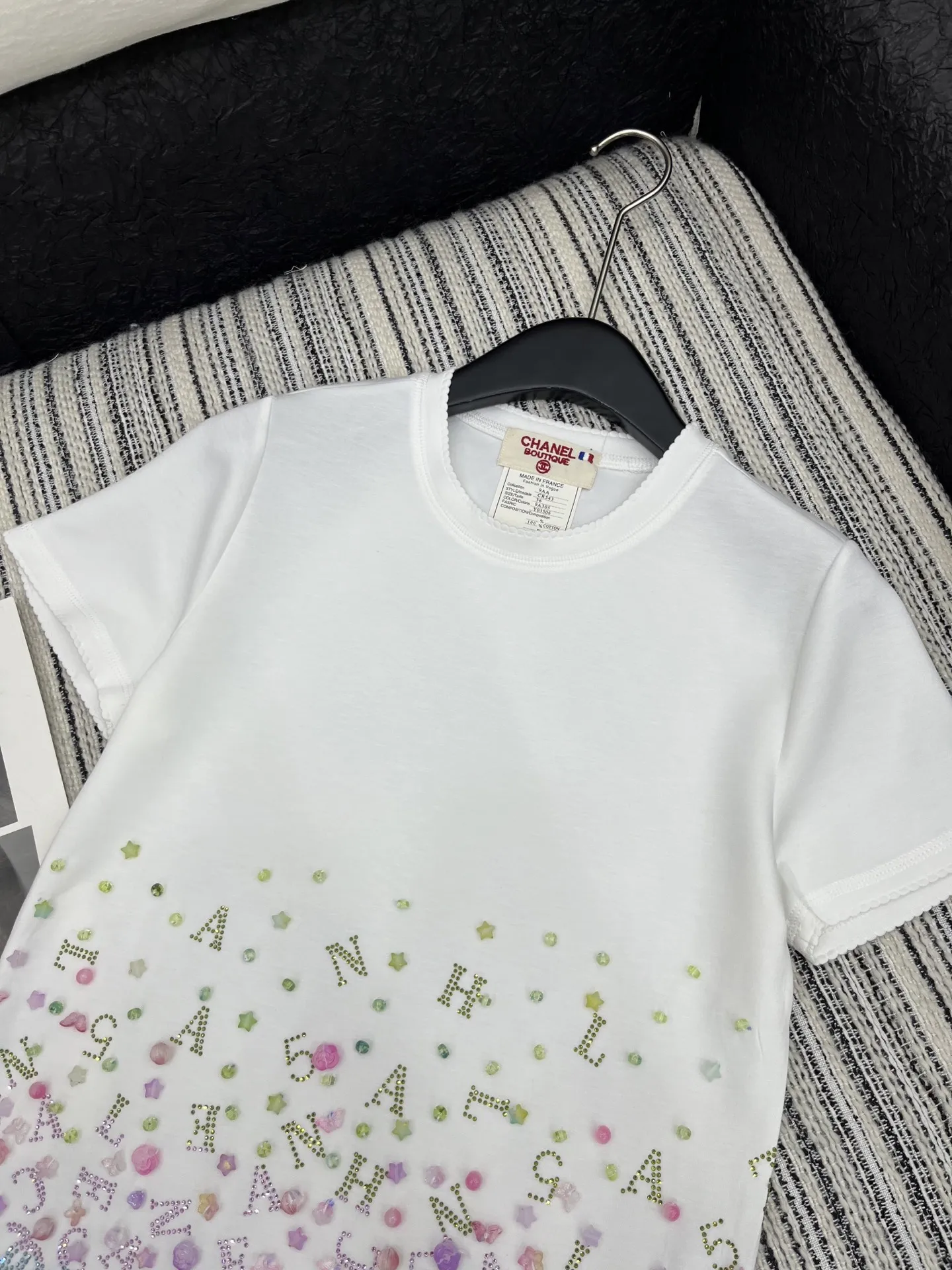 Chan* 25中古シリーズ手工ビーズ半袖Tシャツ 青 - 画像 (3)