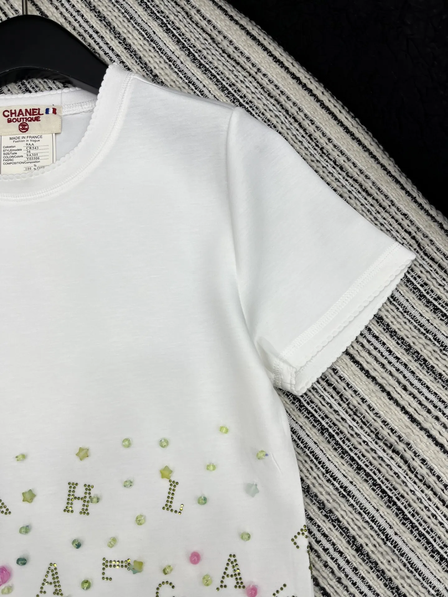 Chan* 25中古シリーズ手工ビーズ半袖Tシャツ 青 - 画像 (4)