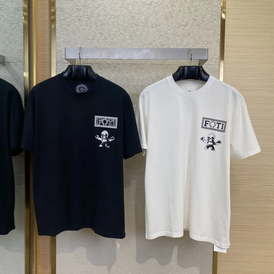 CHクロスハート九宮格骷髅プリント半袖Tシャツ黒白