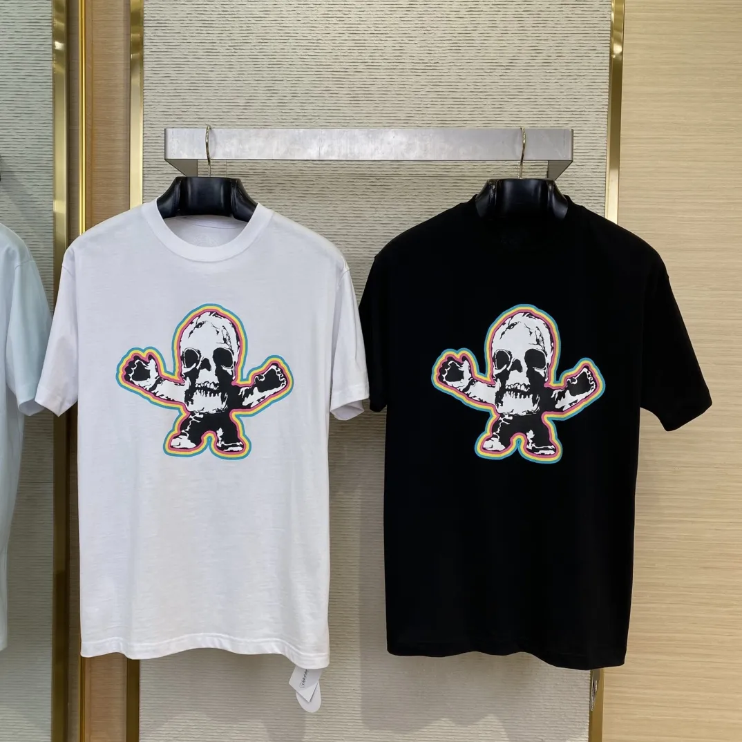CHクロスハートカラースカルプリント半袖Tシャツ黒白
